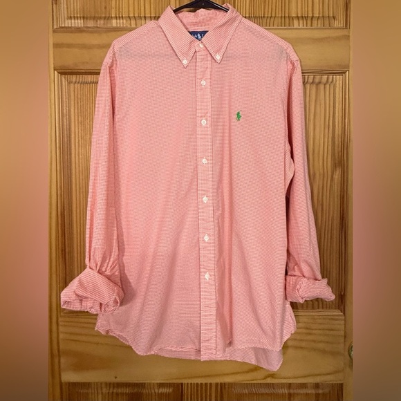 Ralph Lauren Polo orange white green gingham Men’s Button-Down Shirt – Large – - Picture 1 of 5